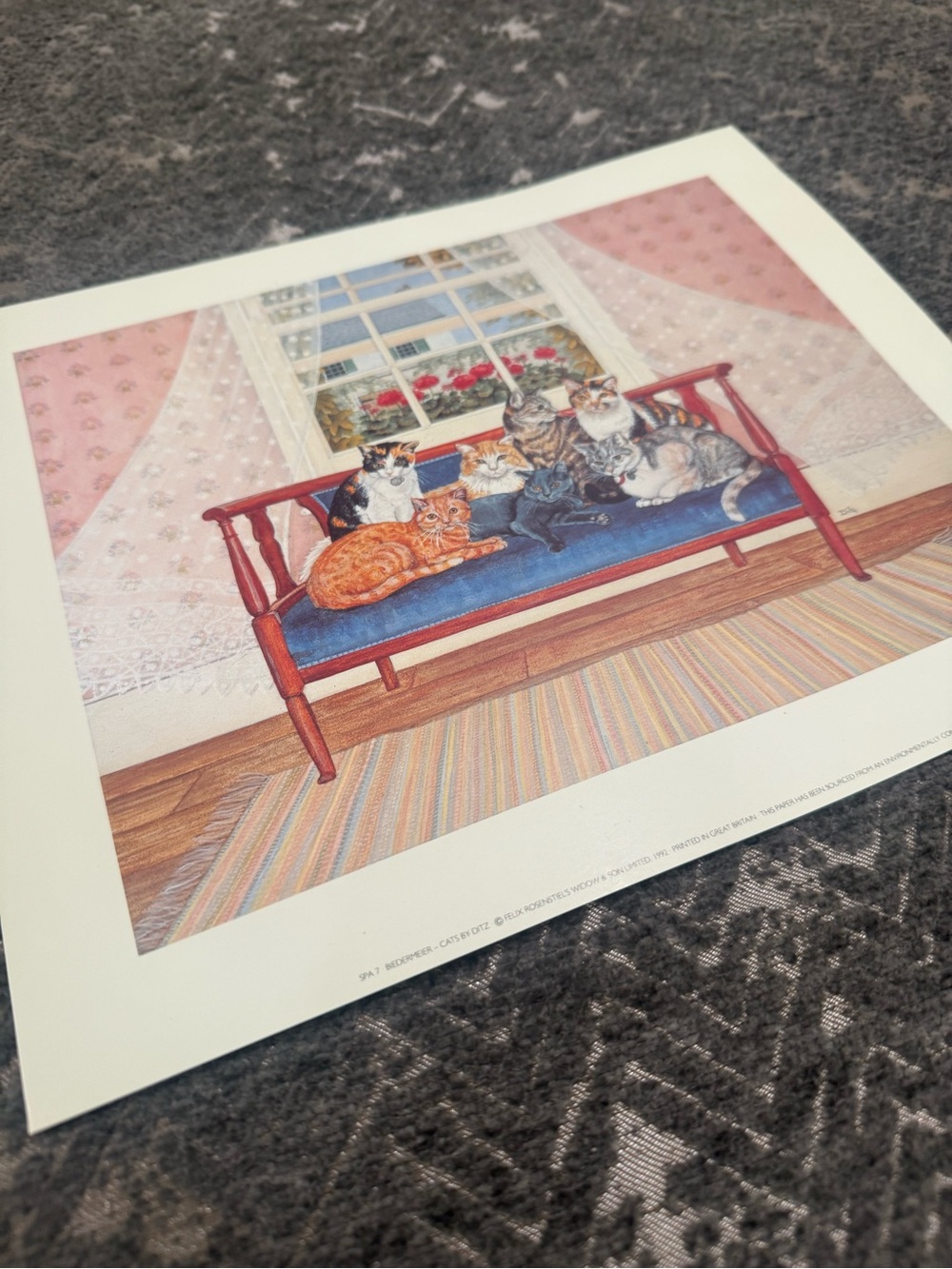 Vintage 1992 Ditz Biedermeier Cats Art Print Felix Rosenstiel 12x10